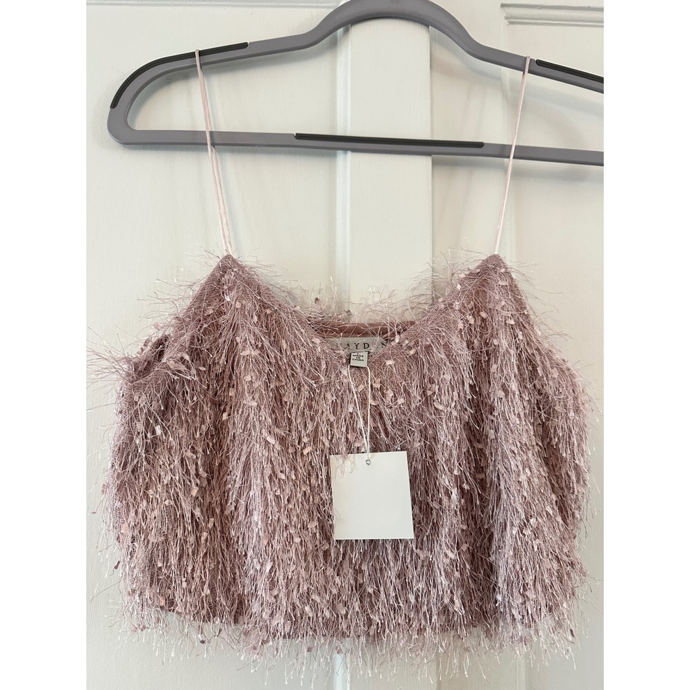 HAYDEN LOS ANGELES Pink Shaggy Fringe‎ Camisole Crop Top Women's Size L